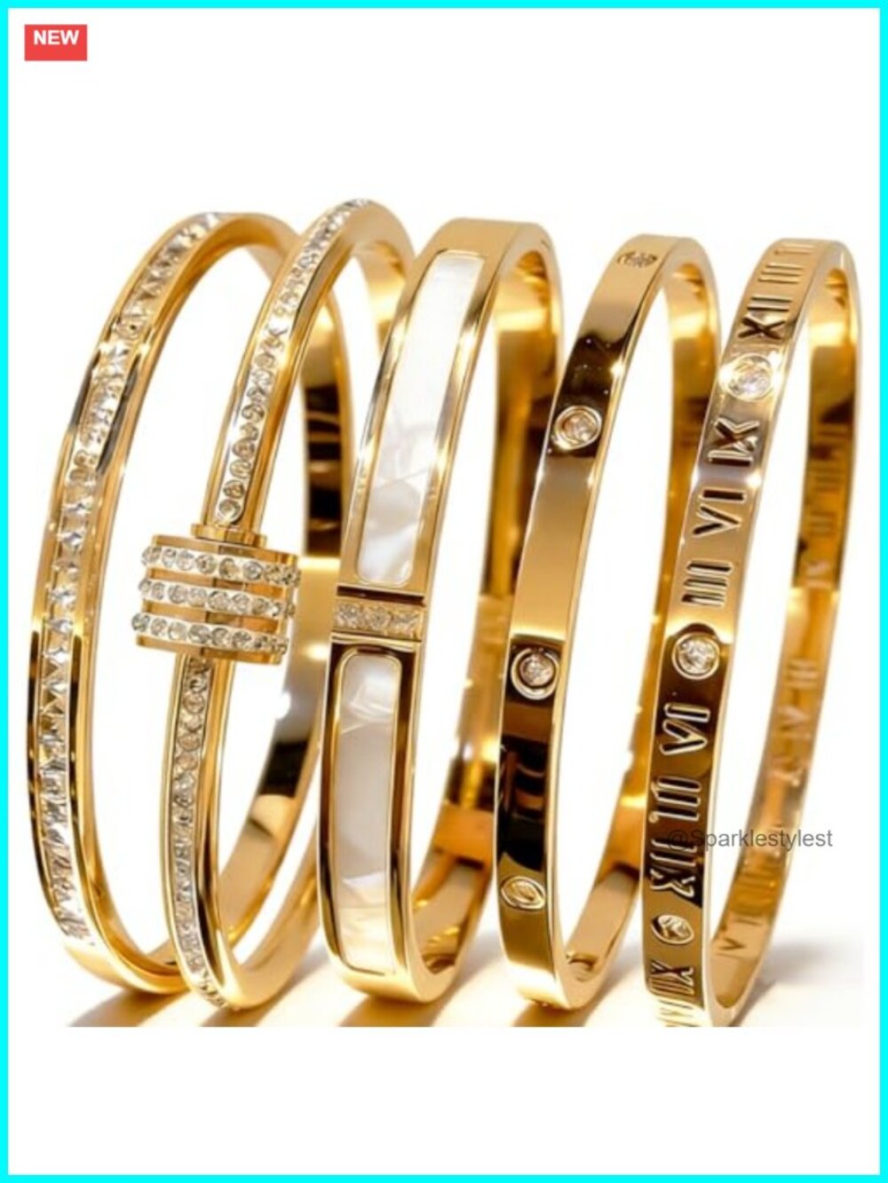 Stainless Steel Bangle Bracelet Set Gold Plated Tarnish Resistant